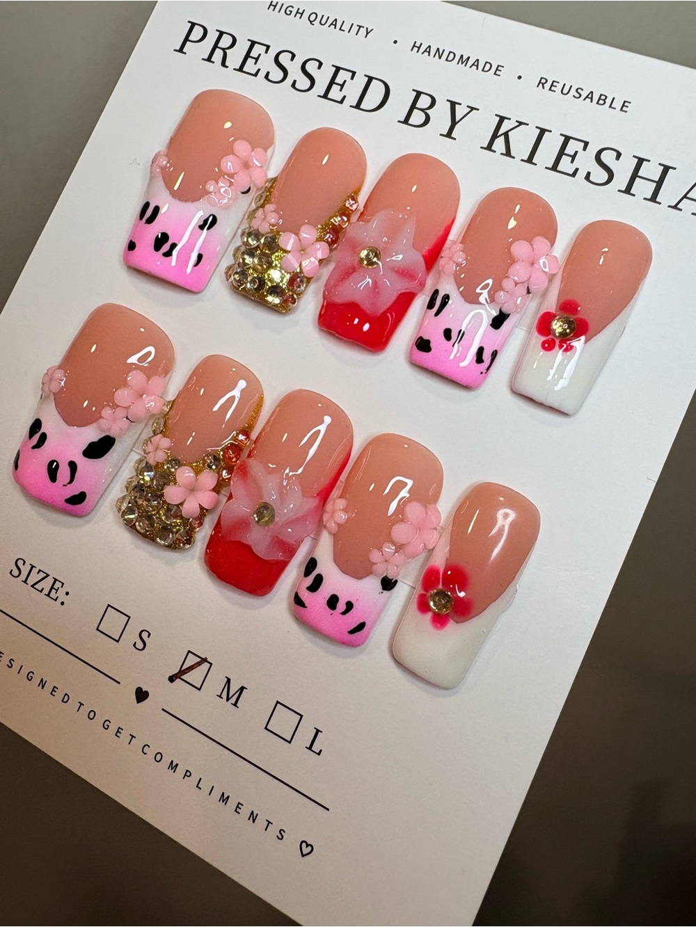 Pink Floral Press-On Nails